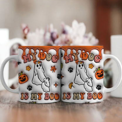 Petthouse | My Dog Is My Boo Mug, Ghost Dog Walking Inflated 3d Mug, Halloween Ghost Spooky Vibes