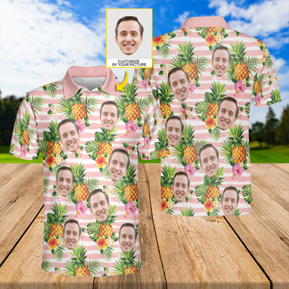 Petthouse | Customized Picture Palm Tree Pineapple Seamless Pattern Polo Pineapple Summer Beach Vibes Golf Shirt Dad