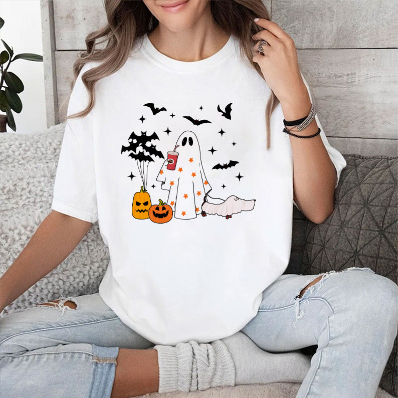 Petthouse | Halloween Ghost Dachshund Dog Shirt, Сute Ghost Dog Shirt, Women Halloween, Spooky Vibes