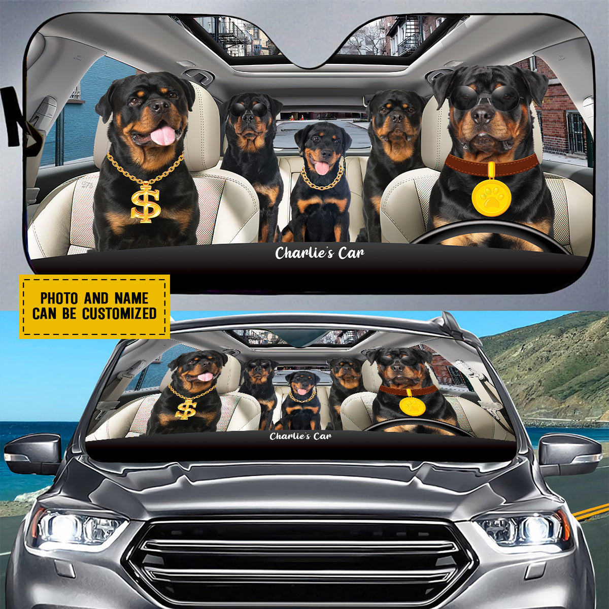 Petthouse | Rottweiler Rich Dog Sunshade For Car Customized Car Sun Shade Windshield Dog Sunshade