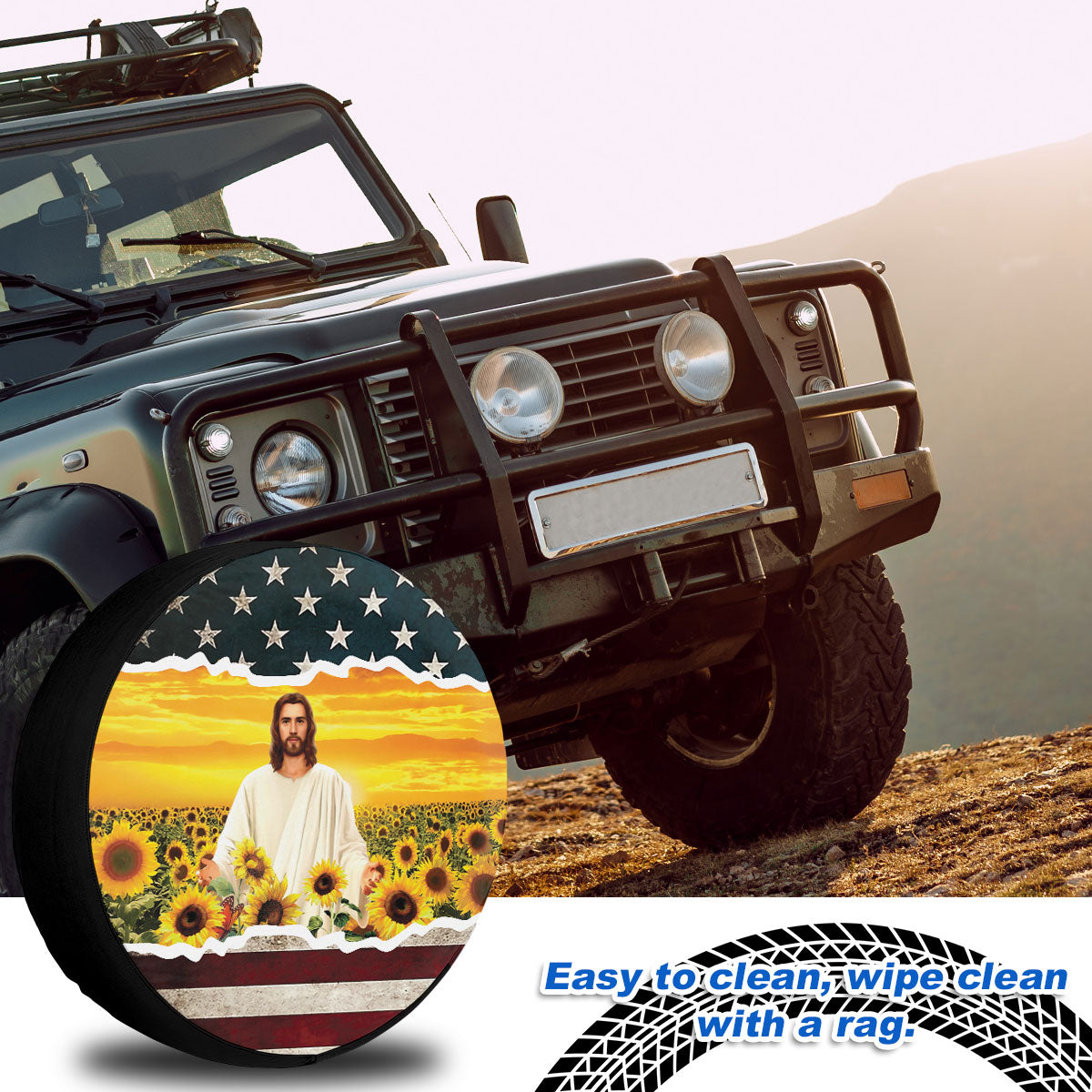 Petthouse | Jesus Sunflower Field Universal Spare Tire Cover Jesus Lover Pastor Gift Seasonal Tire Totes