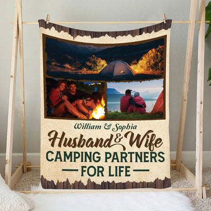 Petthouse | Customized Him & Her Picture Campsite Blanket, Valentines Decorative Fleece Blanket For Camping Lover