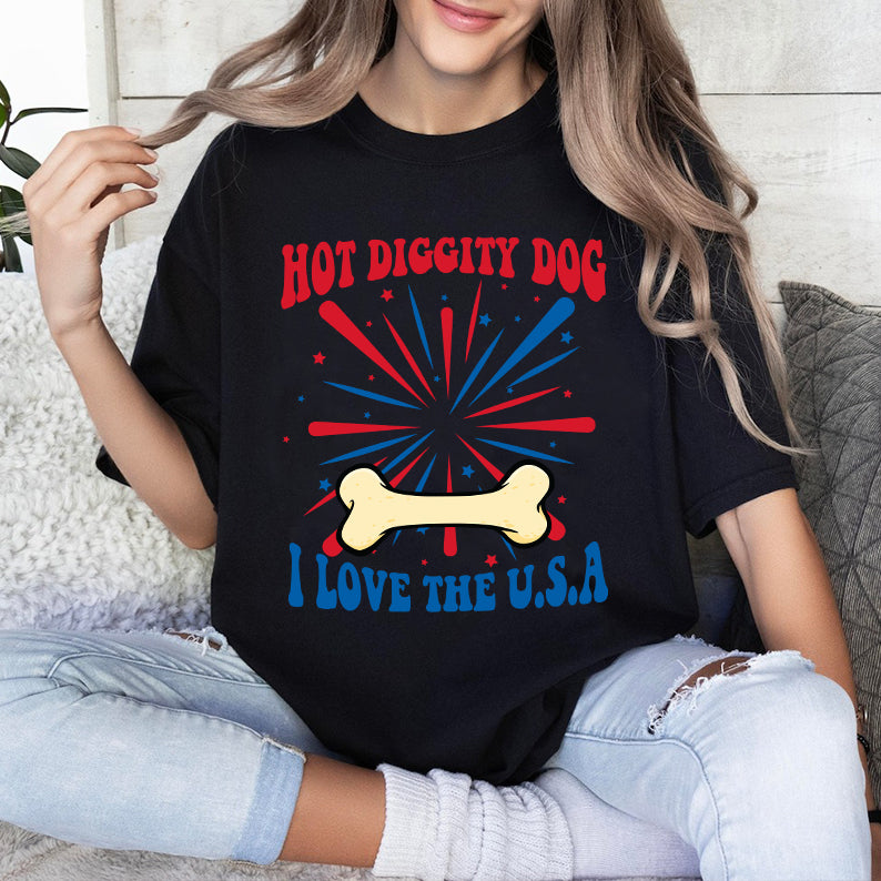 Petthouse | Custom Dog Hot Diggity Dog I Love The Usa Shirt, Independence Day Shirt, Gift For Dog Lovers