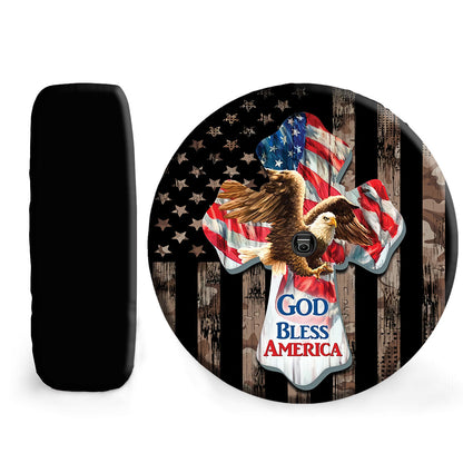 Petthouse | American Jesus Cross And Eagle Spare Tire Cover God Believer Camo Print Canvas Tire