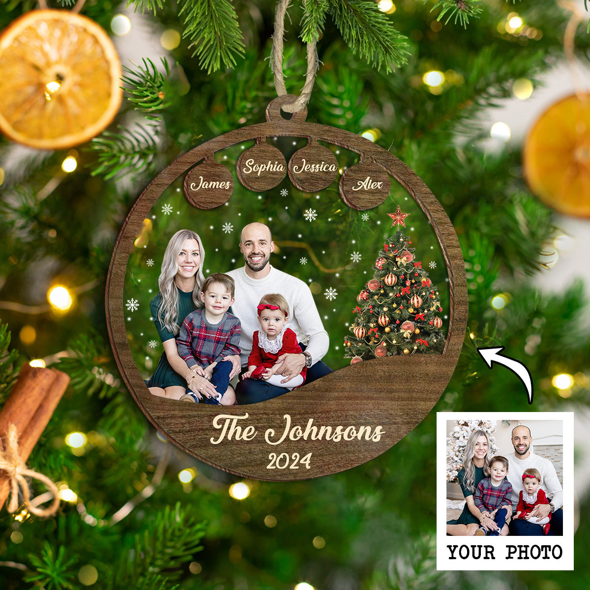 Petthouse | Family Christmas Ornament, Personalized Family Photo Name Ornament, Family 2024 Ornament