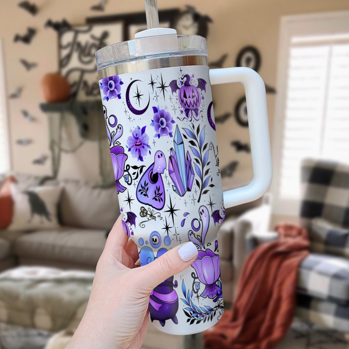 Petthouse | Magical Halloween 40oz Tumbler, Cute Spooky Tumbler Wraps, Retro Ghost Witch Halloween