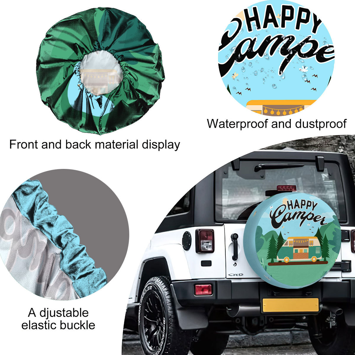 Petthouse | Happy Camper Camping Spare Wheel Cover Waterproof Mountain Forest Campsites Caravan Camping