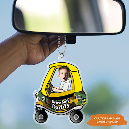 Petthouse | Personalized Kids Picture Cute Car Charm For Dad, Drive Safe Acrylic Car Hanging