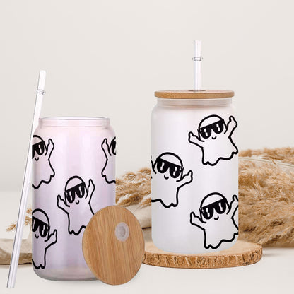 Petthouse | Middle Finger Ghost Halloween Can Glass, Iced Coffee, Coffee Cup, Smoothie Cup, Cute Ghost