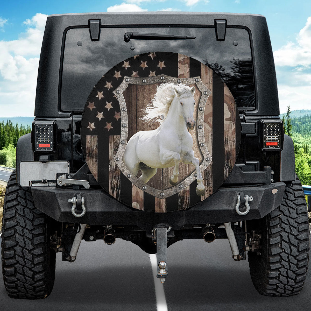 Petthouse | Horse Running Wheel Tire Covers Usa Flag Camo Tire Storage Bag Horse Lover Gifts Spare Tire Cover