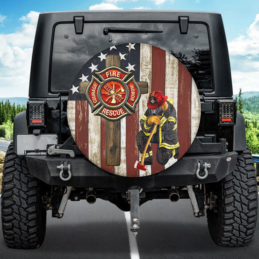 Petthouse | Christian Firefighter Usa Flag Farmhouse Spare Wheel Cover Dad Fireman Gift Spare Tire Cover