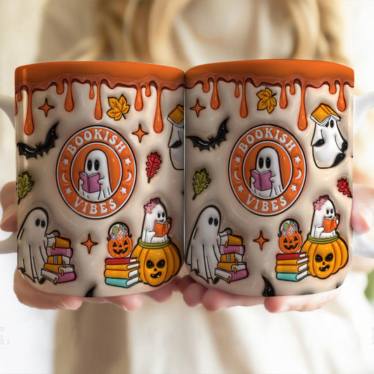 Petthouse | Bookish Halloween 3d Inflated Print Mug, Cute Ghosts Spooky Mug For Books Lovers, Boo