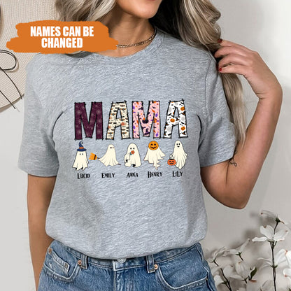 Petthouse | Personalized Mama Halloween Shirt With Kids Name, Cute Ghost Mama Shirt, Gift For Mom