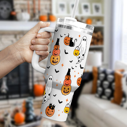 Petthouse | Cute Ghost Halloween 40oz Tumbler, Pumpkin Black Cat Tumbler, Spooky Pumpkin Insulated Cup