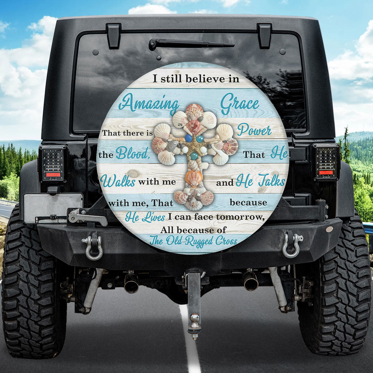 Petthouse | Nautical Jesus Cross Tire Wheel Protector Dad Godfather Gift Amazing Grace Spare Tire Cover