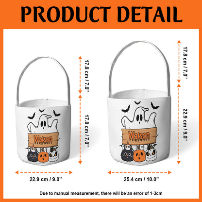 Petthouse | Custom Halloween Basket With Kid Name, Spooky Candy Bucket, Candy Bag For Kids