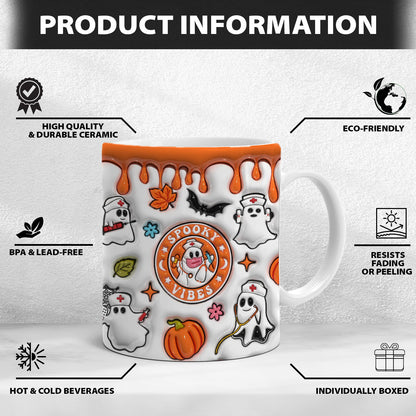 Petthouse | Halloween Ghost Nurse 3d Inflated Effect Printed Mug, Cute Ghost Nurse Spooky Vibes Mug