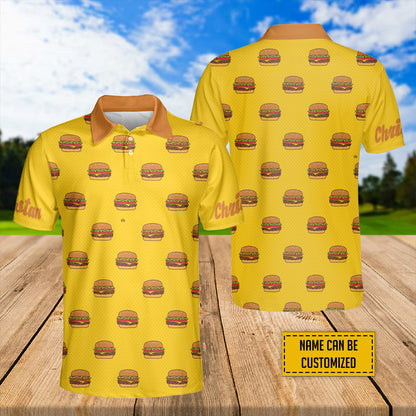 Petthouse | Customized Name Colorful Hamburgers Seamless Pattern Polo Shirt Hamburger Fast Food Shirt Hamburger Lovers