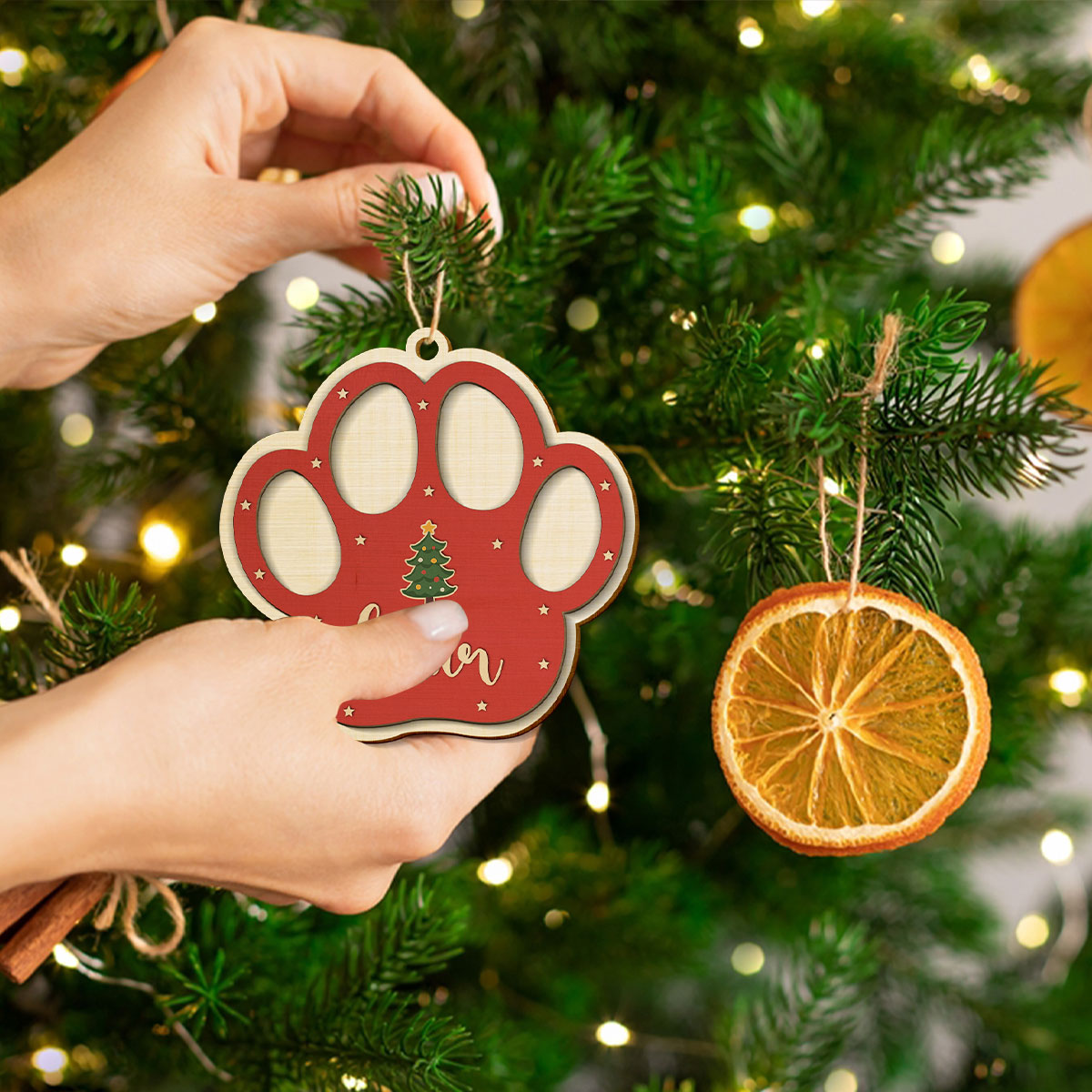 Petthouse | Personalized Dog Paw Ornament, Dog Christmas Ornament, Paw Wooden Ornament, Gift For Dog Mom