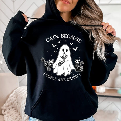 Petthouse | Cats Because People Are Creepy Shirt, Halloween Ghost Cat Shirt, Cat Creepy Shirt, Cat Lovers