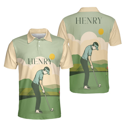 Petthouse | Customized Vintage Golfer Man In Field Polo Shirt Summer Sports Golfing Lover Men Polo Dad Gift