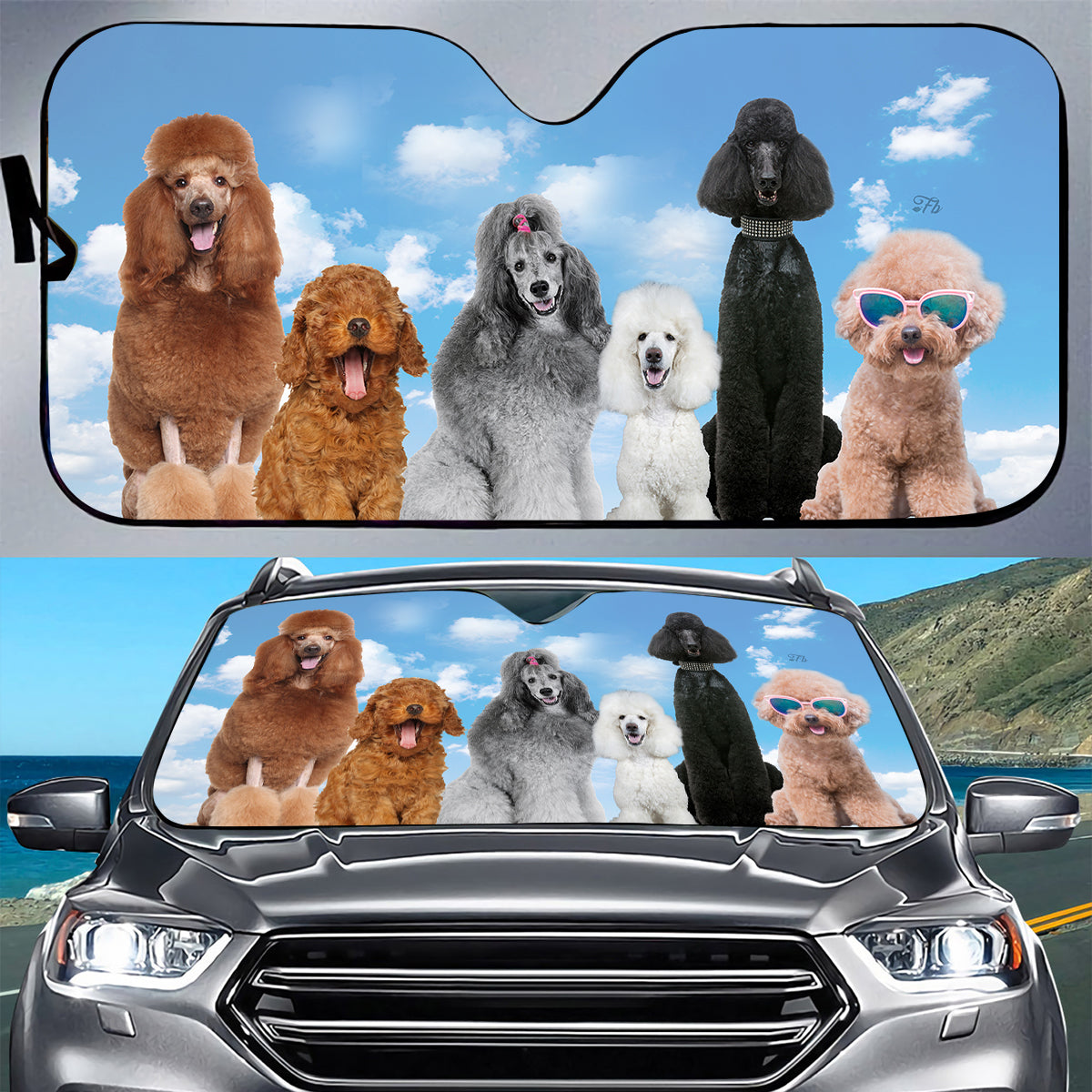 Petthouse | Poodle Dog Under Blue Sky Car Sunshade Truck Windshield Sun Shade Dog Sunshade