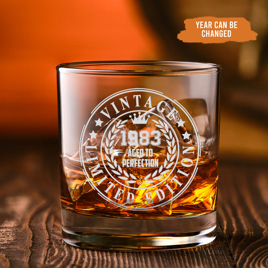 Petthouse | Customized Birthday Limited Edition Aged To Perfection Whiskey Glass, Gift For Dad