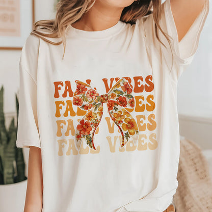 Petthouse | Coquette Floral Fall Vibes Shirt, Retro Fall Bow Shirt Fall Coquette Bow Autumn Pumpkin