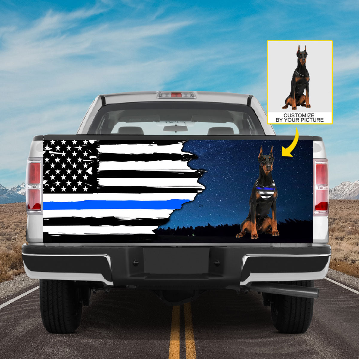 Petthouse | Tailgate Wrap Police Dog Police Tailgate Decals Doberman Pinscher The Thin Blue Line Tailgate Wrap