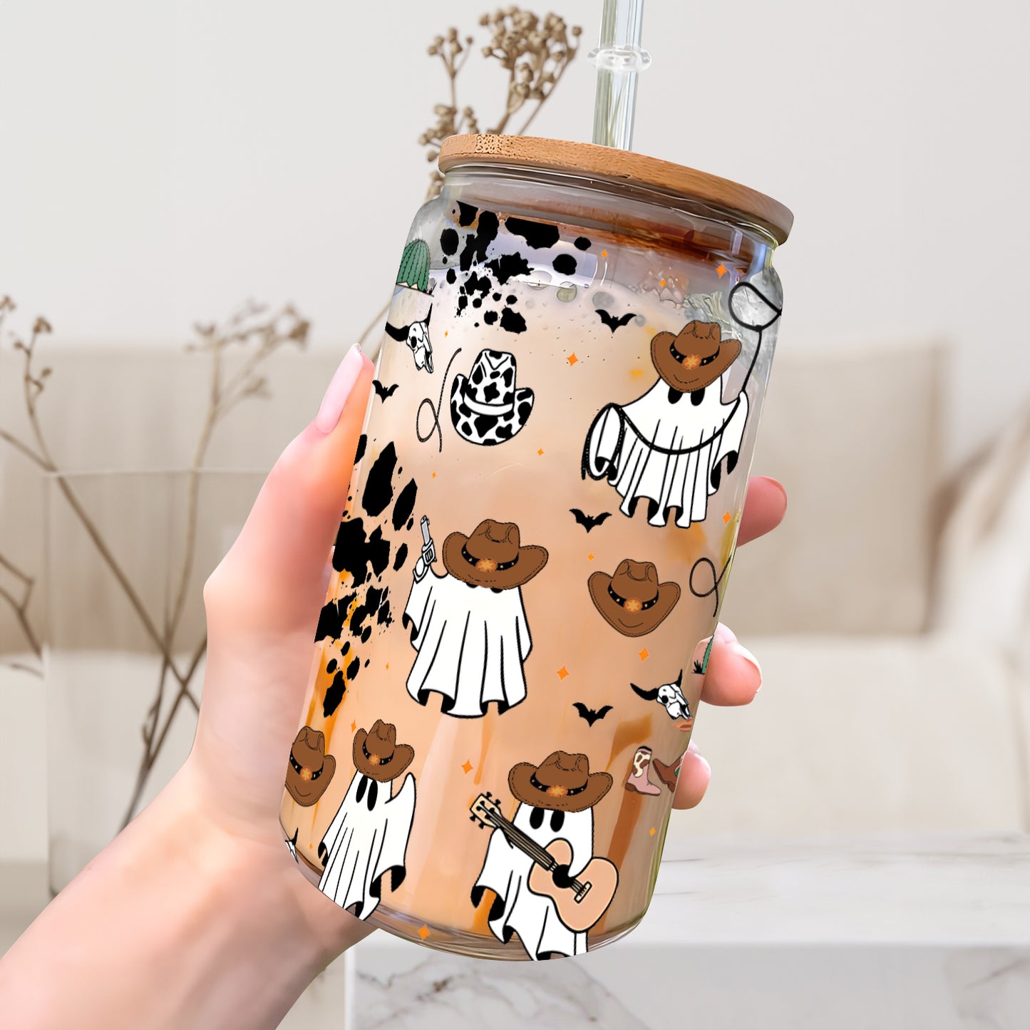 Petthouse | Ghost Wildflowers Halloween Glass Can, Cute Ghost Halloween Glass, Spooky Season