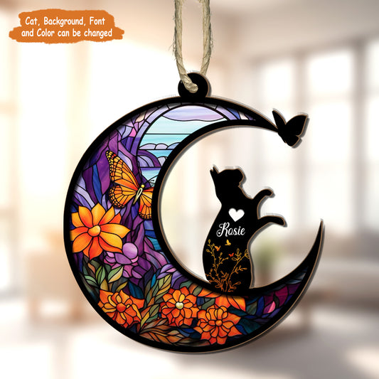 Petthouse | Customized Cat Breed Sunset On The Beach Suncatcher Ornament, Loss Of Cat Sympathy, Cat Memorial