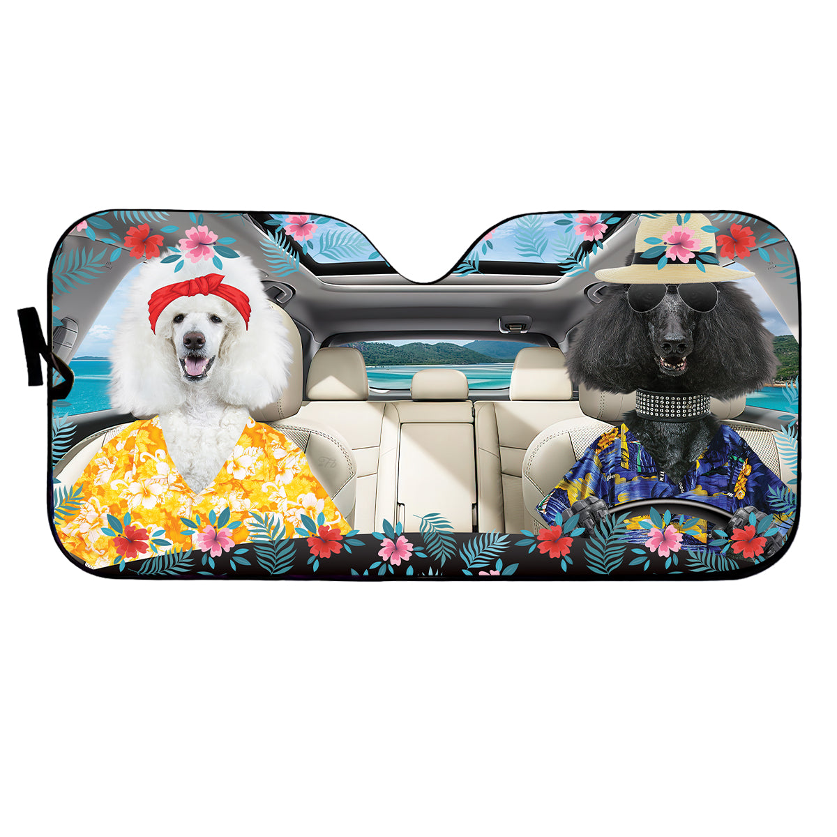 Petthouse | Poodle Dog Sunshade Hawaii Tropical Windshield Sun Shade Custom Photo Personalized Sun Shade