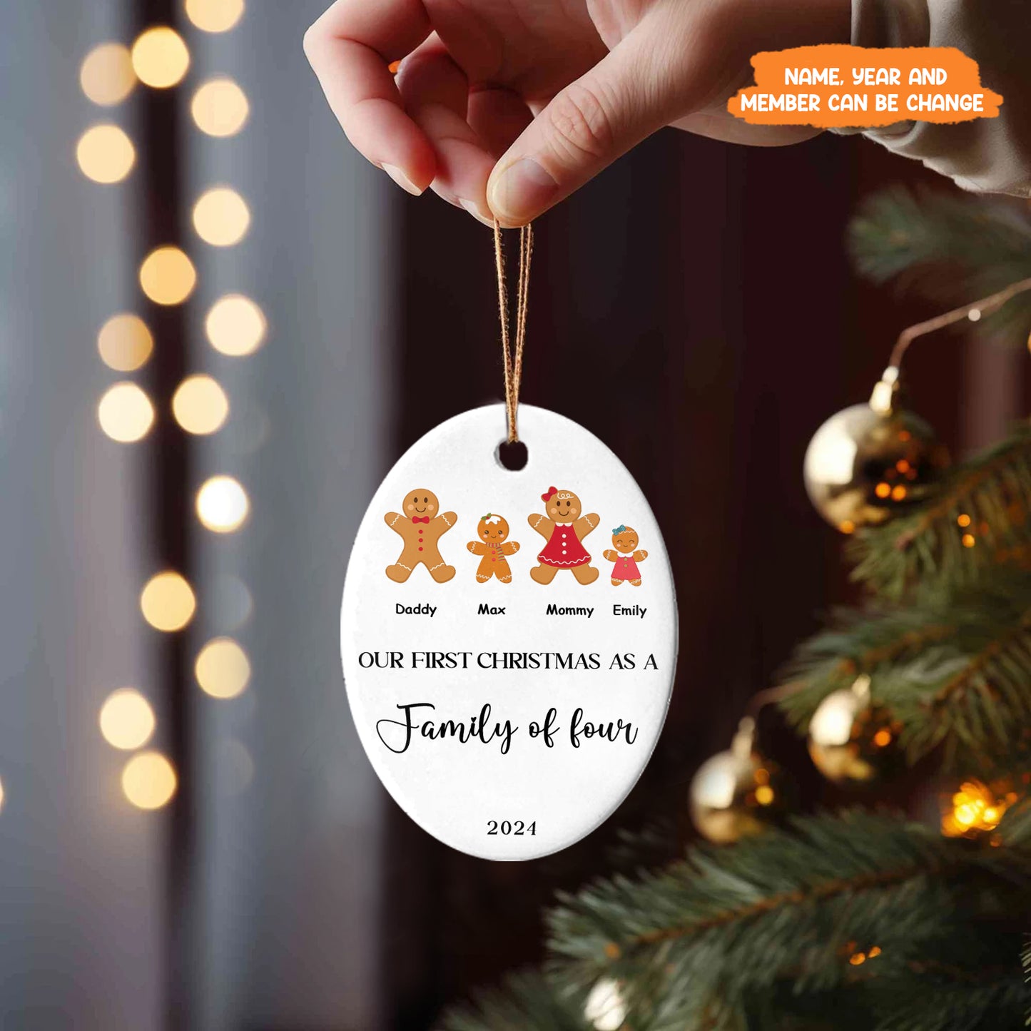 Petthouse | Personalized Family Of Four Christmas Ornament, First Baby Xmas Family Ornament, Baby Family