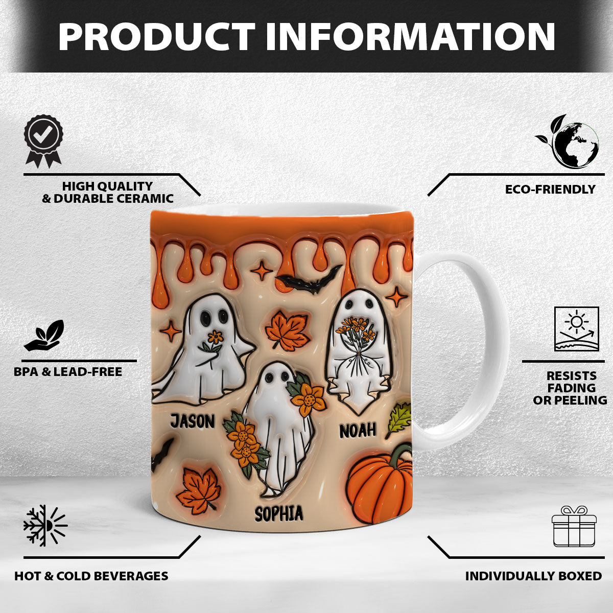 Petthouse | Personalized Gift For Grandma's Boo Crew 3d Inflated Mug, Ghost Boo Crew Halloween Family Mug