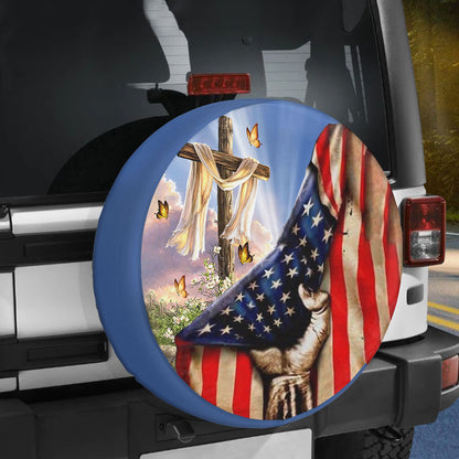 Petthouse | Christian Cross Spare Tire Cover American Pride Tire Protector Jesus Believer Tire Storage Bag