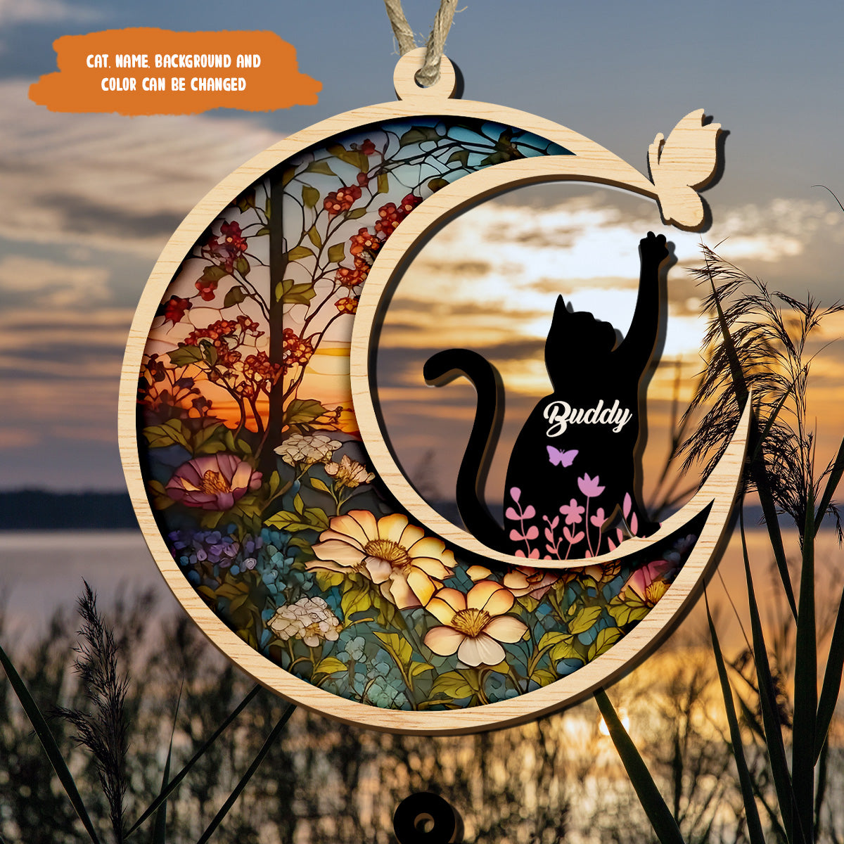 Petthouse | Personalized Cat Memorial Suncatcher Ornament, Loss Of Cat Sympathy Gift, Cat Breed Memorial