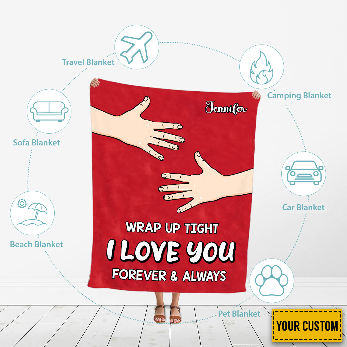 Petthouse | Personalized Red Valentine Day Fleece Blanket, Wrap Up Tight I Love You Throw Blanket, Newlywed Couple