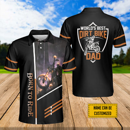 Petthouse | Customized Name World's Best Dirt Bike Dad Polo Shirt Born To Ride Racing Dad Sport Shirt Dad Gift