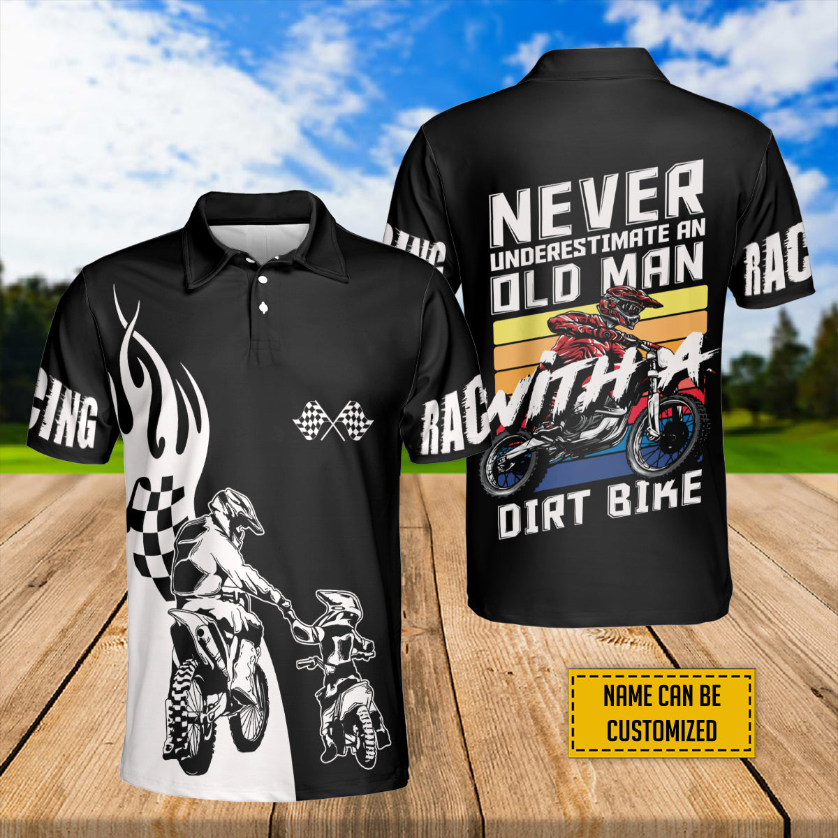 Petthouse | Customized Name An Old Man With A Dirt Bike Racing Polo Shirt Father's Day Gift Idea