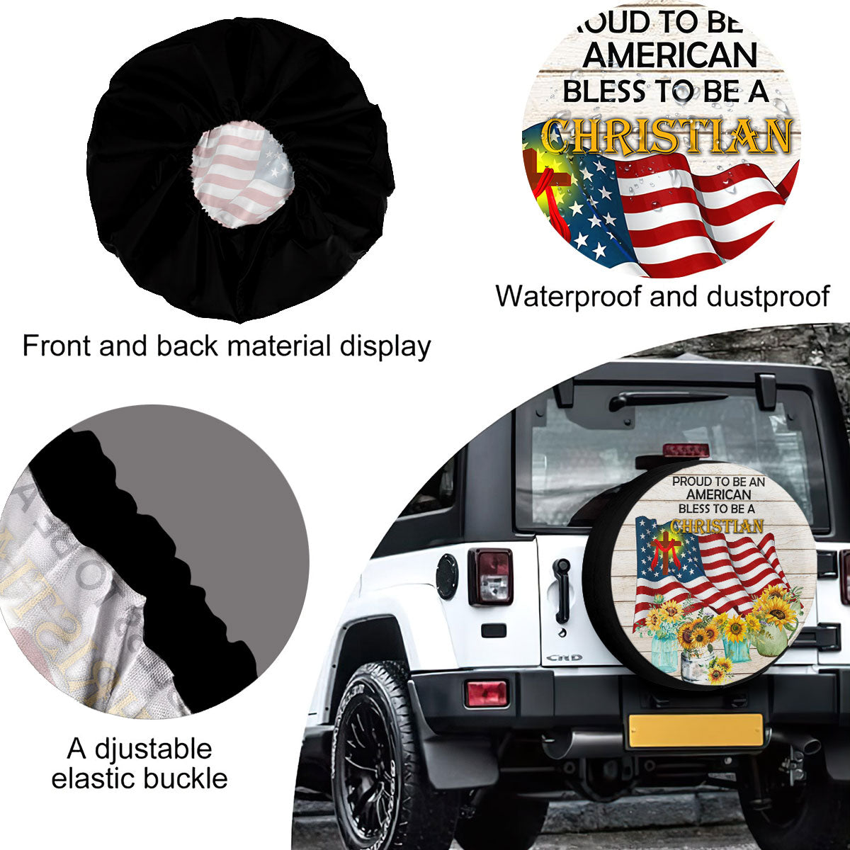 Petthouse | Sunflower American Flag Custom Tire Cover Jesus Catholic Proud To Be American Spare Tire Cover