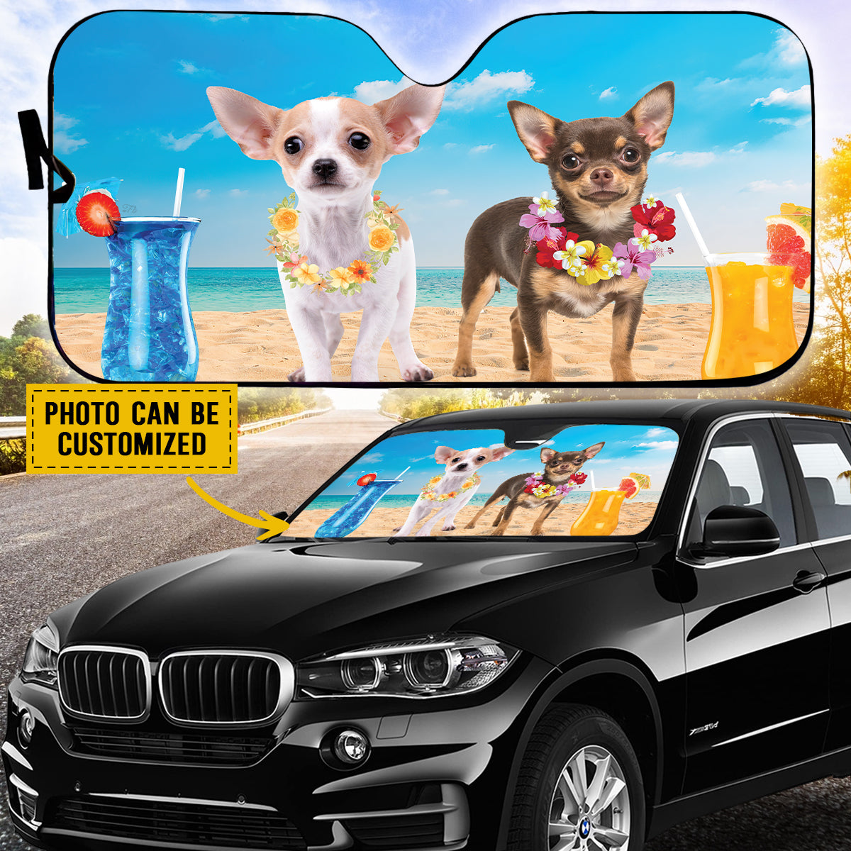 Petthouse | Dog Sunshade Windshield Sun Shade Personalized Photo Windshield Cover Chihuahua Summer