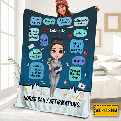 Petthouse | Personalized Nurse Daily Affirmation Fleece Blanket, Nursing Lover Throw Blanket, Medical Women