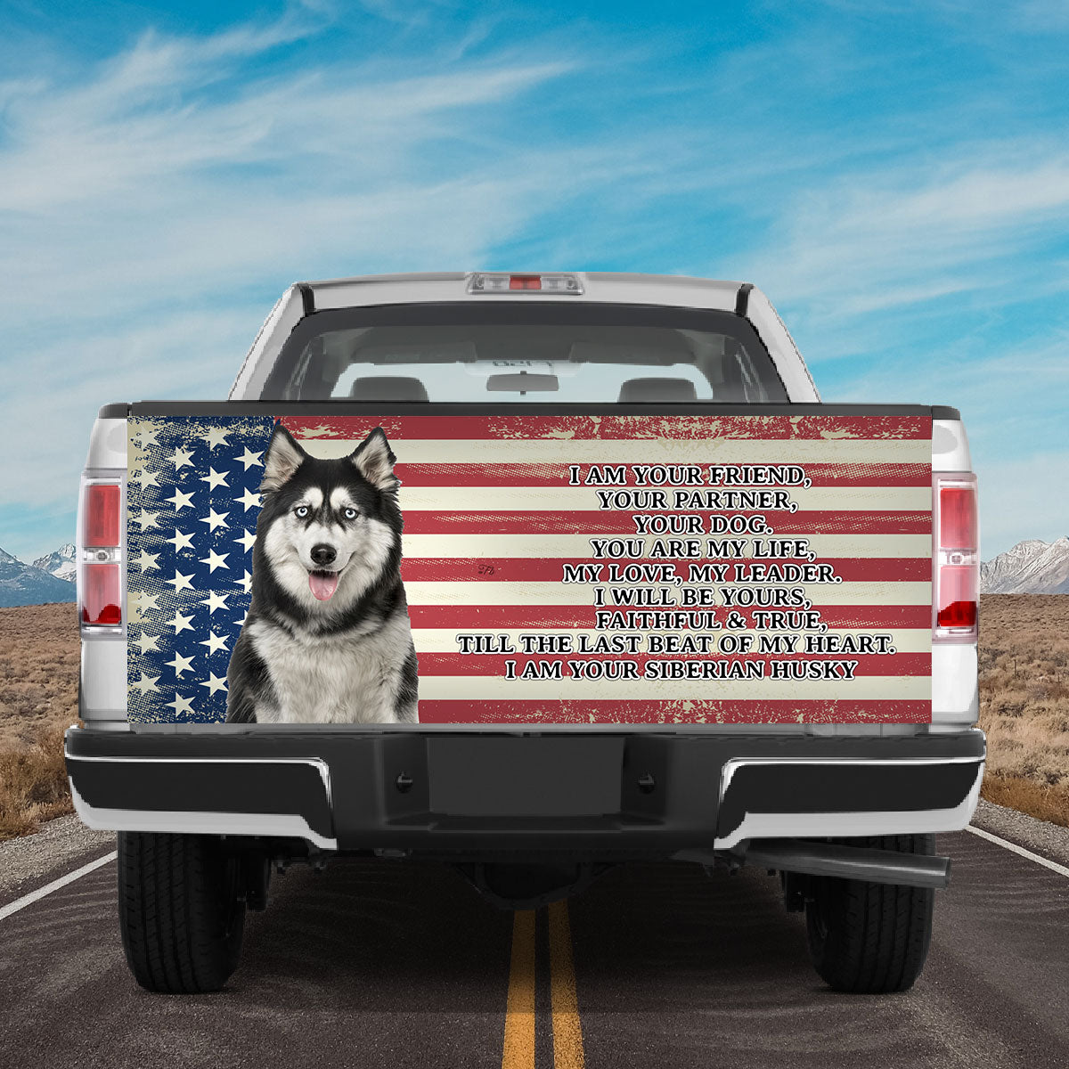 Petthouse | Tailgate Vinyl Wrap American Flag I Am Your Siberian Husky Dog Tailgate Wrap Truck