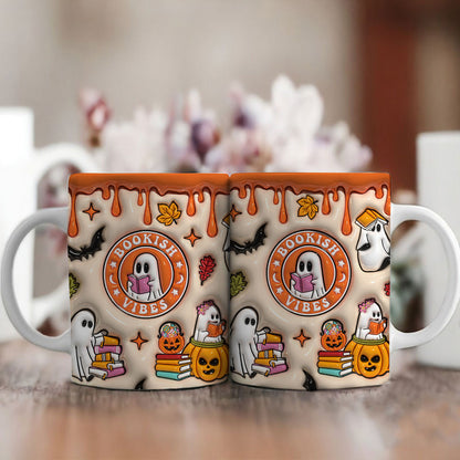 Petthouse | Bookish Halloween 3d Inflated Print Mug, Cute Ghosts Spooky Mug For Books Lovers, Boo