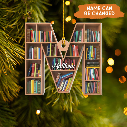 Petthouse | Personalized Christmas Book Tree Name Letter Ornament, Book Club Ornament, Book Lover Gift