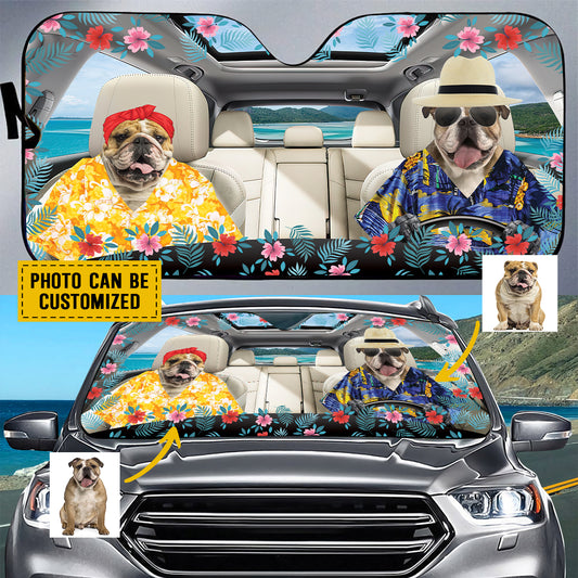 Petthouse | English Bulldog Hawaii Summer Car Sunshade Windshield Custom Photo Sunshade For Car Dog Sunshade