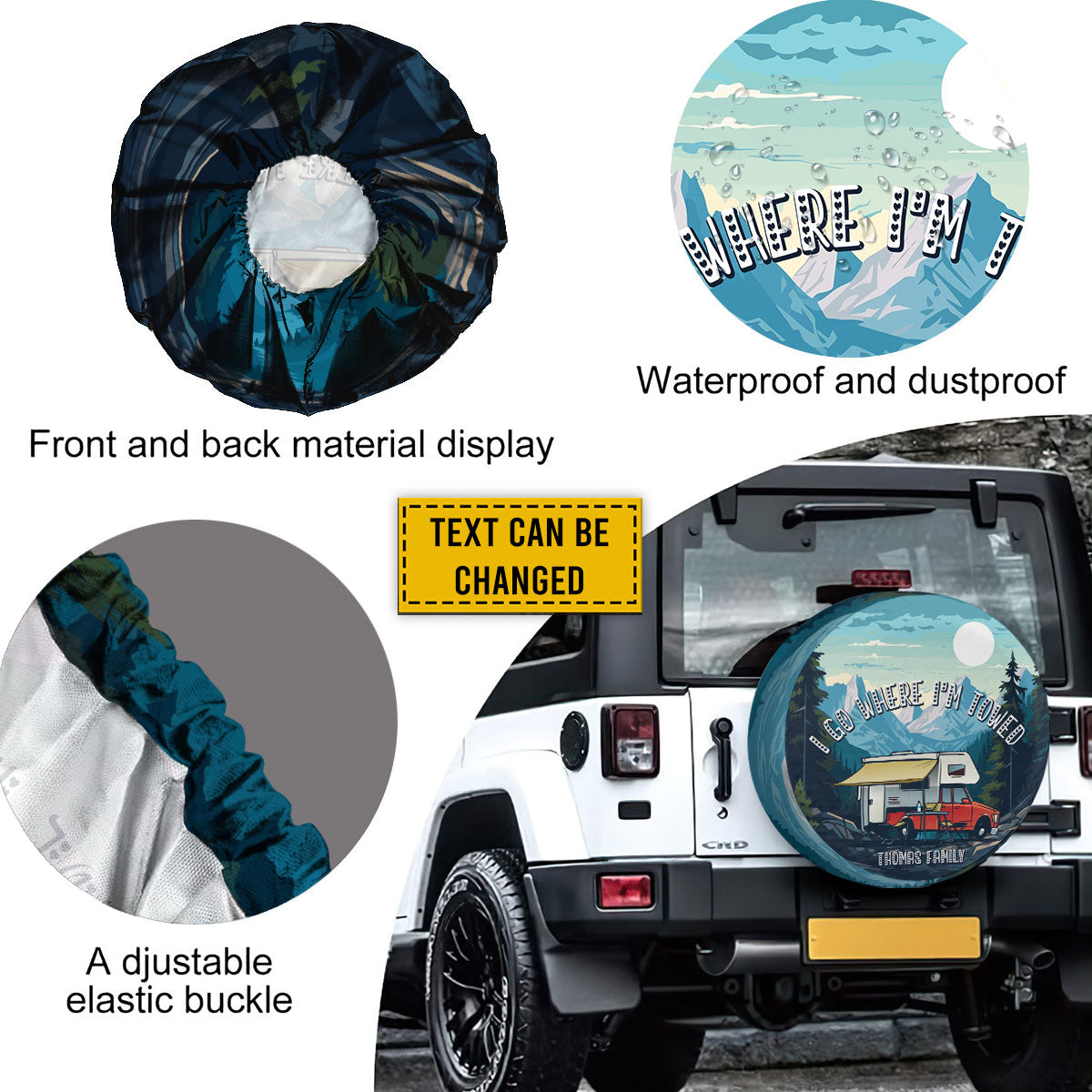 Petthouse | Customized Name Camping Truck Sunset Mountains River Landscape Spare Tire Cover Camping Camper Truck Cover