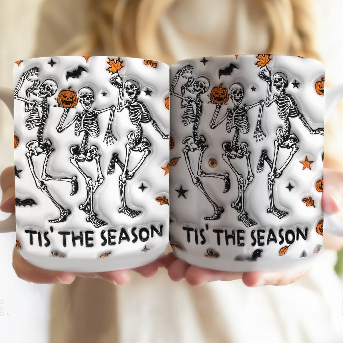 Petthouse | Skeleton Dancing Inflated Effect 3d Coffee Mug, Halloween Tis' The Season, Ghost Spooky Vibes