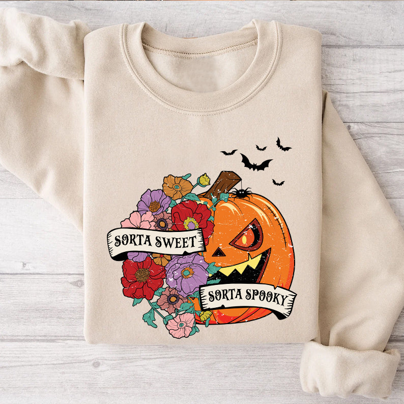 Petthhouse | Sorta Sweet Sorta Spooky Halloween Shirt, Halloween Wildflower Floral Pumpkin Shirt