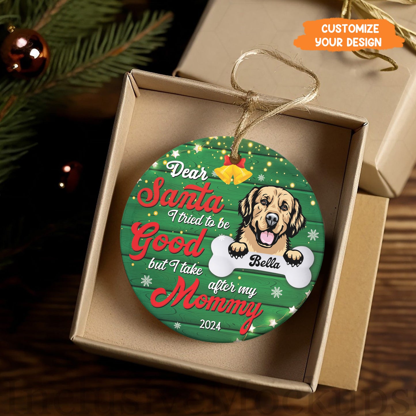 Petthouse | Personalized Dog Christmas Ornament, Dear Santa I Tried To Be Good, Dog Mama Ornament